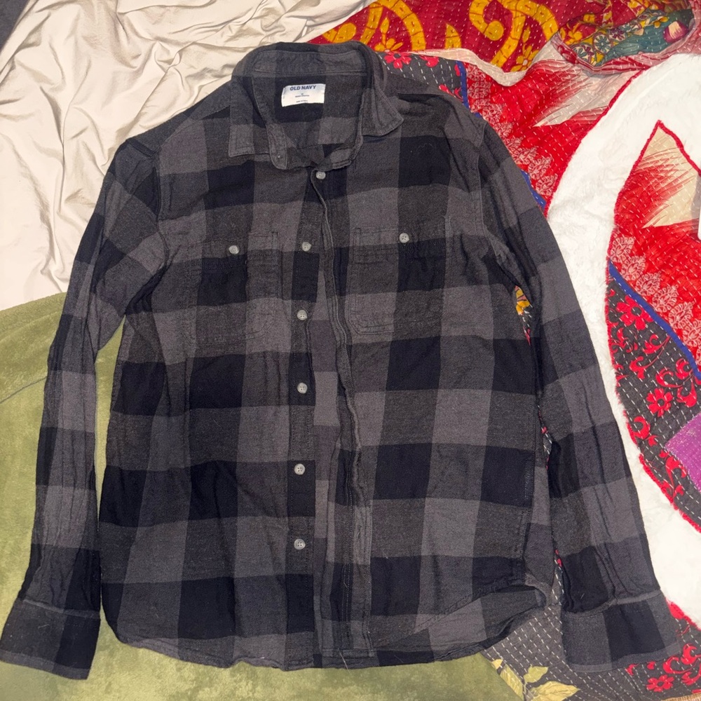 Old Navy Charcoal and Black Plaid Shirt